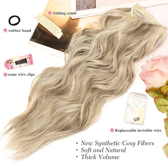 Hair Extensions Synthetic 20 Inch Wavy Invisible Wire for Women Ash Blonde main image 7